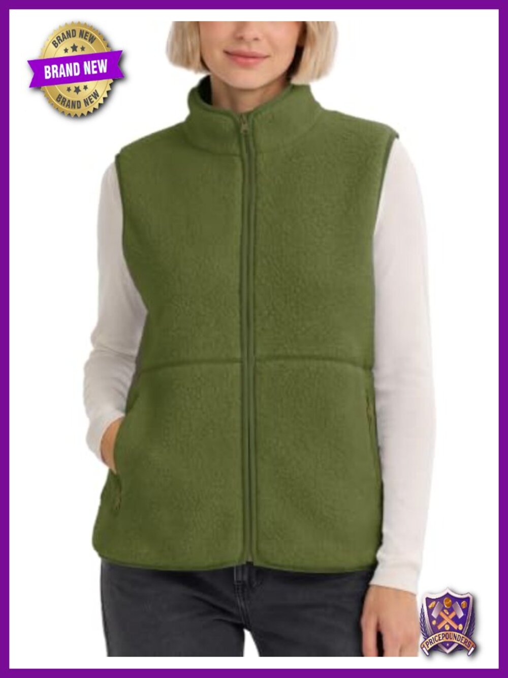 Fuzzy Sherpa Fleece Vest Warm Sleeveless Zip-Up Jacket